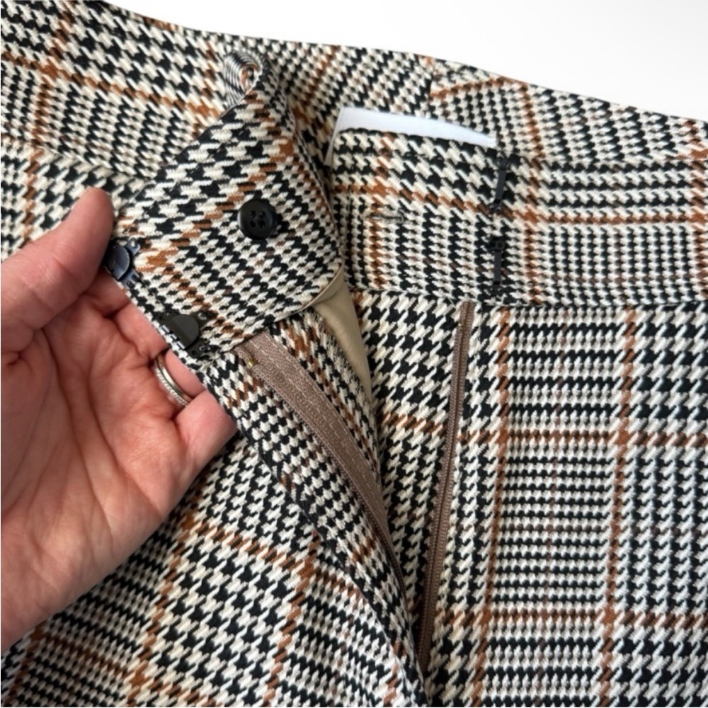 SAINT ART Nessa Tan Midrise Houndstooth Plaid Straight Wide Leg Pant Size S - Picture 6 of 8